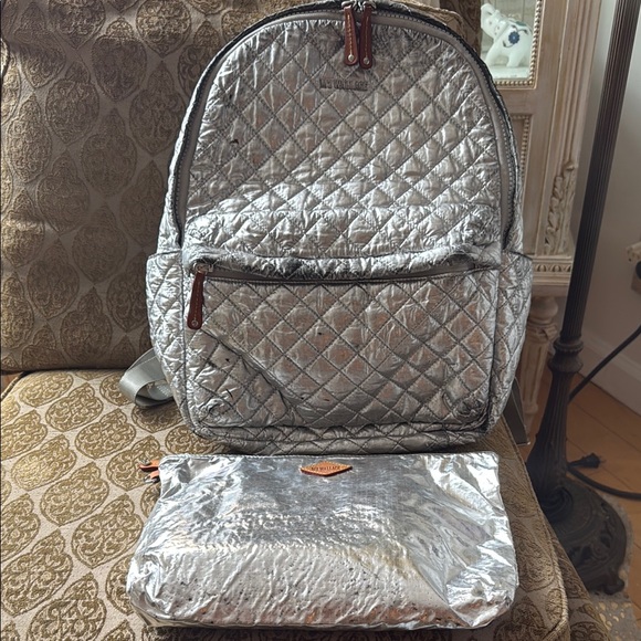 MZ Wallace Handbags - MZ Wallace Silver Quilted Backpack